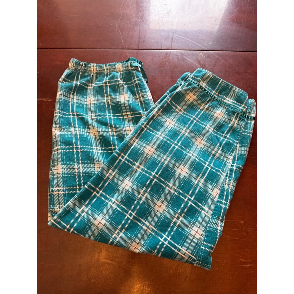 Delicates L/G Turquoise Plaid Pajama Pants Womens 100% Cotton Elastic Waist